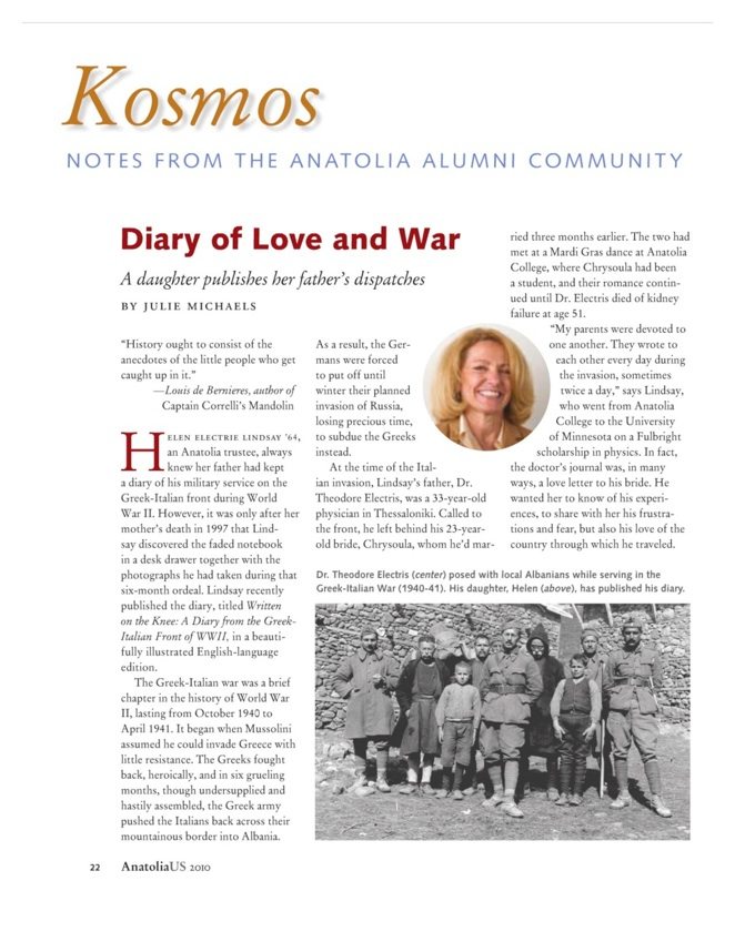 Anatolia magazine feature on Written on the Knee, first page