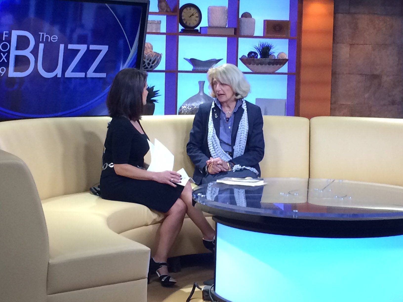 Helen Lindsay on the set of The Buzz on Fox 9